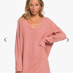 Roxy Oversized Jumper Sweater Dress Dusty Pink