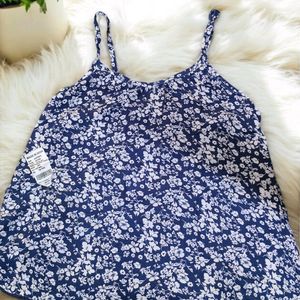 Blue & White Floral Cami Crop Top