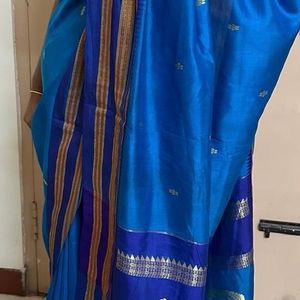 Pure Silk Copper Sulphate Blue Narayanpet Saree