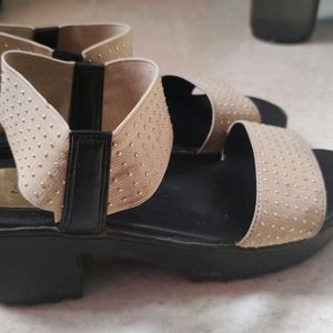 Black Wedges With Cream Strap