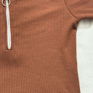 Brown Zipper Crop Top