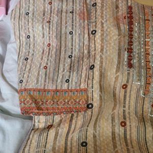 Khadi Cotton Suit With Mirror Work & Tussle On Dup