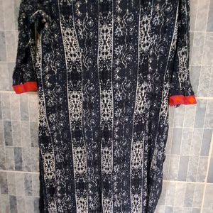 Beautiful Patch Worked Semi Crape Navy Blue Kurti