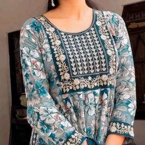 Nyra Cut Printed Anarkali Suit Duppata & Pent Set