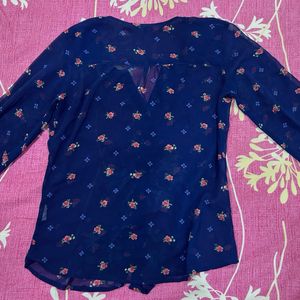 Globus - Navy Blue Transparent Pink Floral Shirt