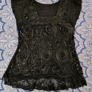 Black Designer Sequins Top Women