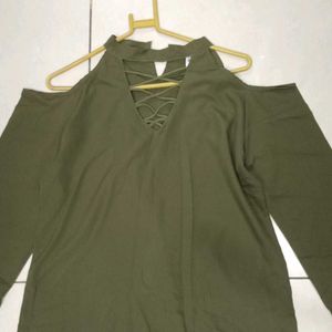 Olive Green Shoulder Cutout Top