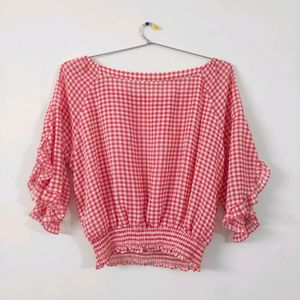 Korean imported red checker top