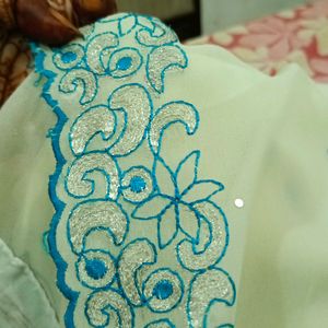 Cream Embroidery Design Saree