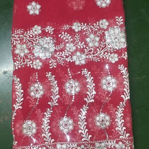 Pink Saree With Silver Prints