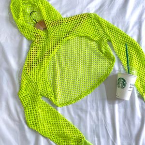 Pinterest Neon Crop Fisher Net Hoodie Top