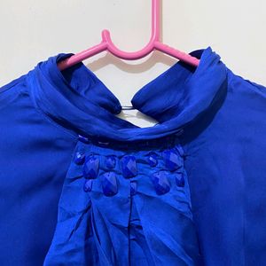 Blue Satin Korean Top Fits 34-36