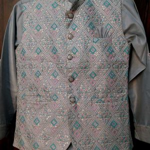 Silver color  kurta pjama with  jacket