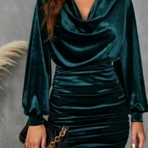 Velvet Cowl Neck Collar Dress