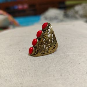 Pure Brass Antique Ring With Original Coral Stones