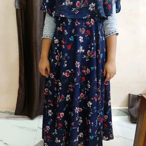 A navy Blue Flared Floral Dress