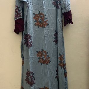 Grey Brown A Line Kurta With Belt