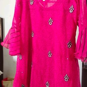 Pink Flore Lehriya Kurta With Palazzo