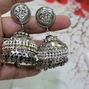 Silver Oxidized Jhumka Set