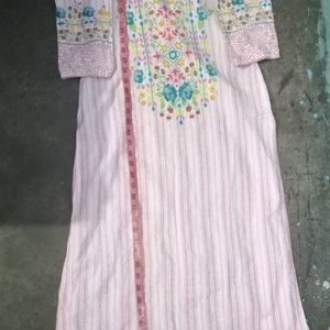 Striped Kurta With Floral Print Yoke