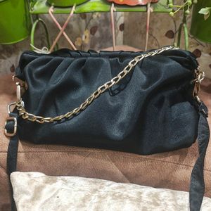 Satin Women Black Sling Bag