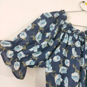 Korean Imported blue floral off-shoulder top