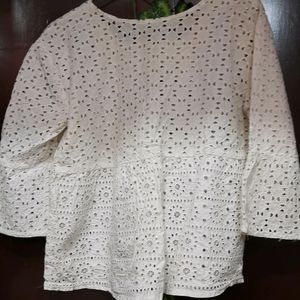 White Broderie Peplum Top