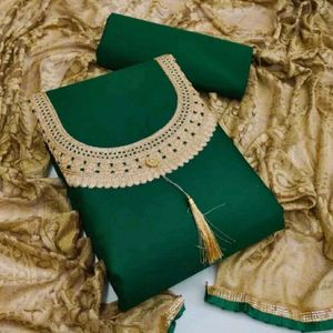 Stitched Green Solid Embroidery Suit