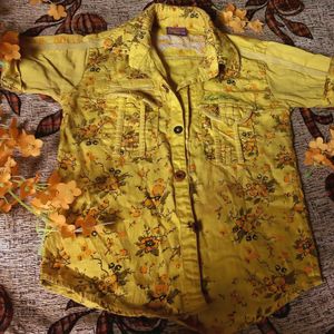 Yellow Floral Printed Kids Half Shirt