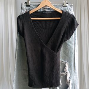 Black Wrap Fitted Top