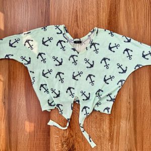 Anchor Print Crop Tie Up Top