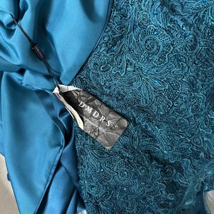 Teal High Low Embellished Gown