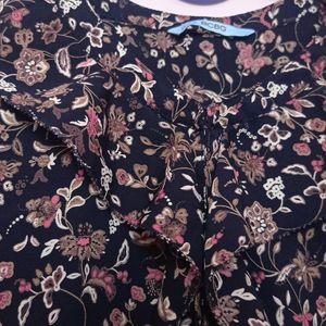 Floral Print Shirt Type Top