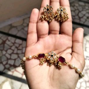 Combo jewellery(Gold Plated Green-Pink Daimond