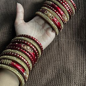 Golden N Red Bridal Bangles ( Pack Of 20)