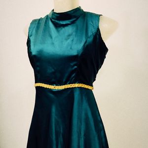 Classy Teal Blue Satin Silk Gown