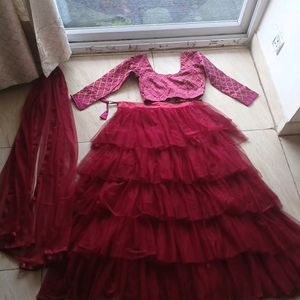 Frill Maroon Lehanga