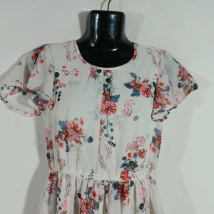 Off White Printed Dress For Girl's