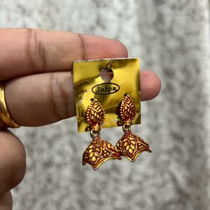 Elegant Indian Red And Golden Earring