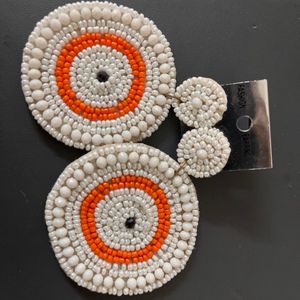 WHITE & ORANGE BOHO EARRINGS