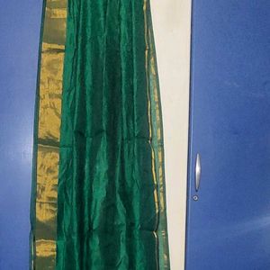 New green silkcotton dupatta with gold border