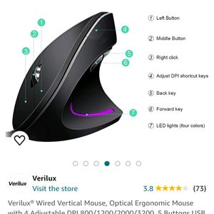 Ergonomic Vertical Mouse Wired Black Matte