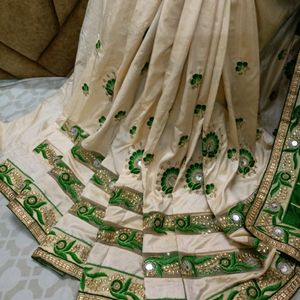 Green And Beige Wedding Saree With Blouse