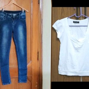 Blue jeans & white Top set for girls/women