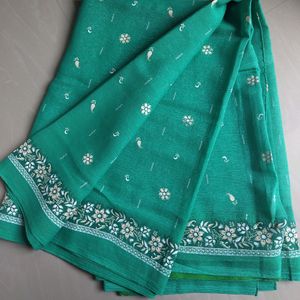 Green And White Printed  Party Wear Saree