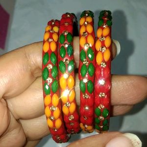 Glass (Red,Green,Yellow) Stones Stud Bangles