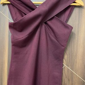 Sexy Bodycon Cris Cross Sleeve Maroon Dress