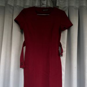 Formal & Casual Wine Red / Maroon Dress With Belt