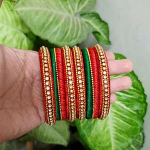 Bridal Red And Green Silk Thread Bangles Set Of 6