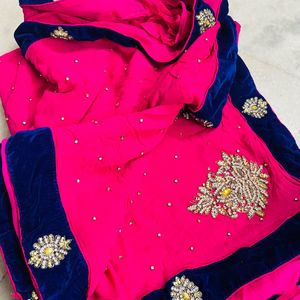 Pink Diamond Work Heavy Saree With Blouse